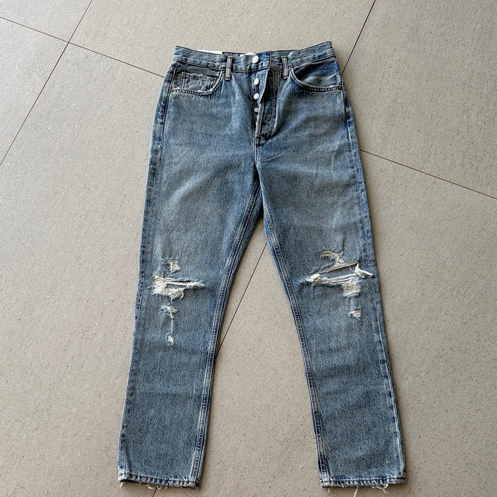 Agolde Riley high rise straight crop  Mid-Wash Blue High-Rise Jeans